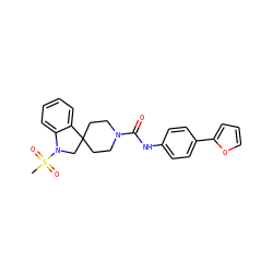 CS(=O)(=O)N1CC2(CCN(C(=O)Nc3ccc(-c4ccco4)cc3)CC2)c2ccccc21 ZINC000045291294