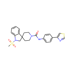 CS(=O)(=O)N1CC2(CCN(C(=O)Nc3ccc(-c4cscn4)cc3)CC2)c2ccccc21 ZINC000045285925