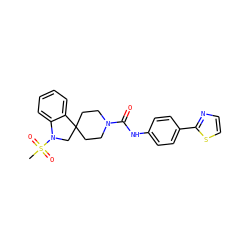 CS(=O)(=O)N1CC2(CCN(C(=O)Nc3ccc(-c4nccs4)cc3)CC2)c2ccccc21 ZINC000033972421