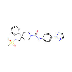 CS(=O)(=O)N1CC2(CCN(C(=O)Nc3ccc(-n4nccn4)cc3)CC2)c2ccccc21 ZINC000045284816