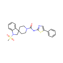 CS(=O)(=O)N1CC2(CCN(C(=O)Nc3ncc(-c4ccccc4)s3)CC2)c2ccccc21 ZINC000045286046