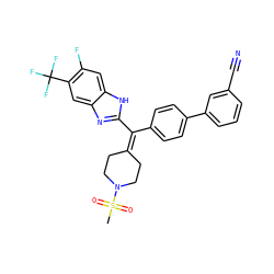 CS(=O)(=O)N1CCC(=C(c2ccc(-c3cccc(C#N)c3)cc2)c2nc3cc(C(F)(F)F)c(F)cc3[nH]2)CC1 ZINC000038157839