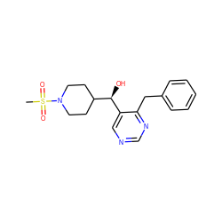 CS(=O)(=O)N1CCC([C@@H](O)c2cncnc2Cc2ccccc2)CC1 ZINC001772585974