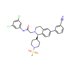CS(=O)(=O)N1CCC([C@@H]2c3ccc(-c4cccc(C#N)c4)cc3CCN2CC(=O)Nc2cc(Cl)cc(Cl)c2)CC1 ZINC000036351640