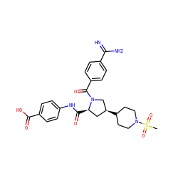 CS(=O)(=O)N1CCC([C@H]2C[C@@H](C(=O)Nc3ccc(C(=O)O)cc3)N(C(=O)c3ccc(C(=N)N)cc3)C2)CC1 ZINC000207078655