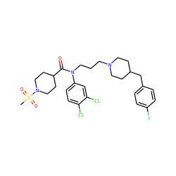 CS(=O)(=O)N1CCC(C(=O)N(CCCN2CCC(Cc3ccc(F)cc3)CC2)c2ccc(Cl)c(Cl)c2)CC1 ZINC000038156577