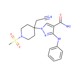 CS(=O)(=O)N1CCC(CC#N)(n2cc(C(N)=O)c(Nc3ccccc3)n2)CC1 ZINC000219333524