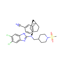 CS(=O)(=O)N1CCC(CN(c2nc3cc(Cl)c(Cl)cc3[nH]2)[C@@H]2CC[C@]3(c4cccc(C#N)c4)C[C@@H]3C2)CC1 ZINC000036351860