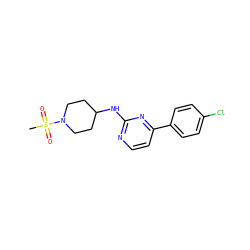 CS(=O)(=O)N1CCC(Nc2nccc(-c3ccc(Cl)cc3)n2)CC1 ZINC000071317934