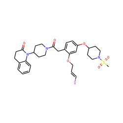 CS(=O)(=O)N1CCC(Oc2ccc(CC(=O)N3CCC(N4C(=O)CCc5ccccc54)CC3)c(OC/C=C/I)c2)CC1 ZINC000084616595