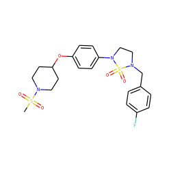 CS(=O)(=O)N1CCC(Oc2ccc(N3CCN(Cc4ccc(F)cc4)S3(=O)=O)cc2)CC1 ZINC000169710352