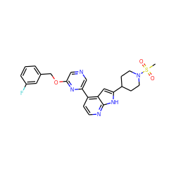 CS(=O)(=O)N1CCC(c2cc3c(-c4cncc(OCc5cccc(F)c5)n4)ccnc3[nH]2)CC1 ZINC000220365781