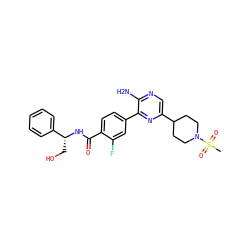 CS(=O)(=O)N1CCC(c2cnc(N)c(-c3ccc(C(=O)N[C@H](CO)c4ccccc4)c(F)c3)n2)CC1 ZINC001772588210