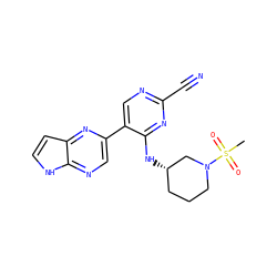 CS(=O)(=O)N1CCC[C@H](Nc2nc(C#N)ncc2-c2cnc3[nH]ccc3n2)C1 ZINC000169148307