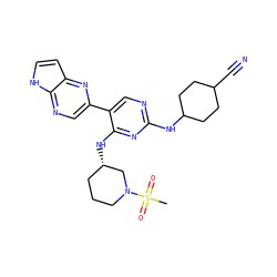 CS(=O)(=O)N1CCC[C@H](Nc2nc(NC3CCC(C#N)CC3)ncc2-c2cnc3[nH]ccc3n2)C1 ZINC000169266965