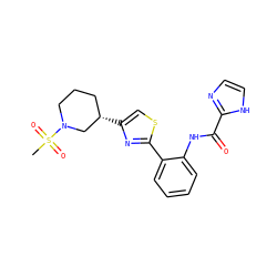 CS(=O)(=O)N1CCC[C@H](c2csc(-c3ccccc3NC(=O)c3ncc[nH]3)n2)C1 ZINC001772572380