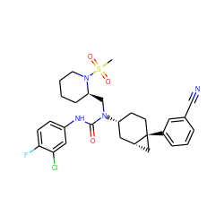 CS(=O)(=O)N1CCCC[C@@H]1CN(C(=O)Nc1ccc(F)c(Cl)c1)[C@@H]1CC[C@]2(c3cccc(C#N)c3)C[C@@H]2C1 ZINC000028650104