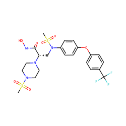 CS(=O)(=O)N1CCN([C@@H](CN(c2ccc(Oc3ccc(C(F)(F)F)cc3)cc2)S(C)(=O)=O)C(=O)NO)CC1 ZINC000029039860