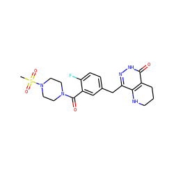 CS(=O)(=O)N1CCN(C(=O)c2cc(Cc3n[nH]c(=O)c4c3NCCC4)ccc2F)CC1 ZINC000084689727