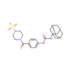 CS(=O)(=O)N1CCN(C(=O)c2ccc(NC(=O)NC34CC5CC(CC(C5)C3)C4)cc2)CC1 ZINC000169329980