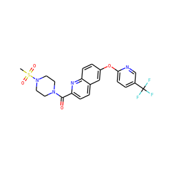 CS(=O)(=O)N1CCN(C(=O)c2ccc3cc(Oc4ccc(C(F)(F)F)cn4)ccc3n2)CC1 ZINC001772655726