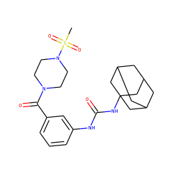 CS(=O)(=O)N1CCN(C(=O)c2cccc(NC(=O)NC34CC5CC(CC(C5)C3)C4)c2)CC1 ZINC000169329973