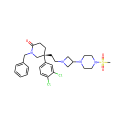 CS(=O)(=O)N1CCN(C2CN(CC[C@]3(c4ccc(Cl)c(Cl)c4)CCC(=O)N(Cc4ccccc4)C3)C2)CC1 ZINC000096902210