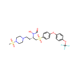 CS(=O)(=O)N1CCN(CC[C@@H](CS(=O)(=O)c2ccc(Oc3ccc(OC(F)(F)F)cc3)cc2)N(O)C=O)CC1 ZINC000026397358