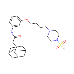 CS(=O)(=O)N1CCN(CCCCOc2cccc(NC(=O)CC34CC5CC(CC(C5)C3)C4)c2)CC1 ZINC000169330004