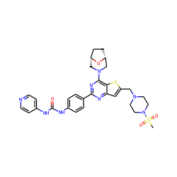 CS(=O)(=O)N1CCN(Cc2cc3nc(-c4ccc(NC(=O)Nc5ccncc5)cc4)nc(N4C[C@@H]5CC[C@H](C4)O5)c3s2)CC1 ZINC000049757225