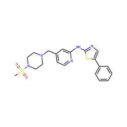 CS(=O)(=O)N1CCN(Cc2ccnc(Nc3ncc(-c4ccccc4)s3)c2)CC1 ZINC000028636518