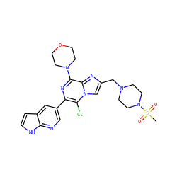 CS(=O)(=O)N1CCN(Cc2cn3c(Cl)c(-c4cnc5[nH]ccc5c4)nc(N4CCOCC4)c3n2)CC1 ZINC000084732519