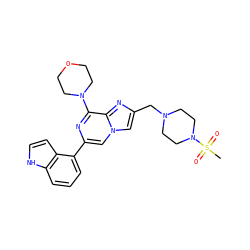 CS(=O)(=O)N1CCN(Cc2cn3cc(-c4cccc5[nH]ccc45)nc(N4CCOCC4)c3n2)CC1 ZINC000084690010