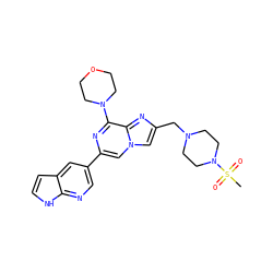 CS(=O)(=O)N1CCN(Cc2cn3cc(-c4cnc5[nH]ccc5c4)nc(N4CCOCC4)c3n2)CC1 ZINC000084690305