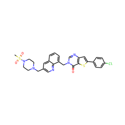 CS(=O)(=O)N1CCN(Cc2cnc3c(Cn4cnc5cc(-c6ccc(Cl)cc6)sc5c4=O)cccc3c2)CC1 ZINC000036351739