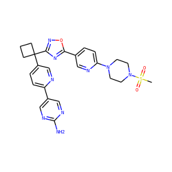 CS(=O)(=O)N1CCN(c2ccc(-c3nc(C4(c5ccc(-c6cnc(N)nc6)nc5)CCC4)no3)cn2)CC1 ZINC000096175454