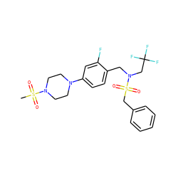 CS(=O)(=O)N1CCN(c2ccc(CN(CC(F)(F)F)S(=O)(=O)Cc3ccccc3)c(F)c2)CC1 ZINC000147230350