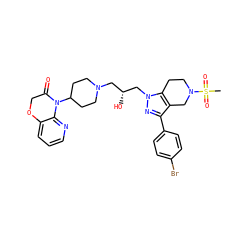 CS(=O)(=O)N1CCc2c(c(-c3ccc(Br)cc3)nn2C[C@H](O)CN2CCC(N3C(=O)COc4cccnc43)CC2)C1 ZINC000034804853