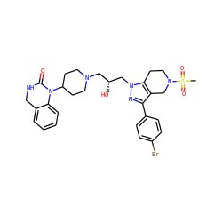 CS(=O)(=O)N1CCc2c(c(-c3ccc(Br)cc3)nn2C[C@H](O)CN2CCC(N3C(=O)NCc4ccccc43)CC2)C1 ZINC000034804774