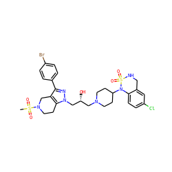 CS(=O)(=O)N1CCc2c(c(-c3ccc(Br)cc3)nn2C[C@H](O)CN2CCC(N3c4ccc(Cl)cc4CNS3(=O)=O)CC2)C1 ZINC000034804947
