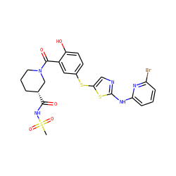 CS(=O)(=O)NC(=O)[C@@H]1CCCN(C(=O)c2cc(Sc3cnc(Nc4cccc(Br)n4)s3)ccc2O)C1 ZINC000036184889