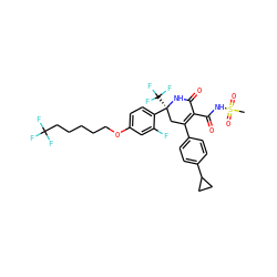 CS(=O)(=O)NC(=O)C1=C(c2ccc(C3CC3)cc2)C[C@](c2ccc(OCCCCCC(F)(F)F)cc2F)(C(F)(F)F)NC1=O ZINC001772629452