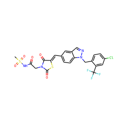 CS(=O)(=O)NC(=O)CN1C(=O)S/C(=C\c2ccc3c(cnn3Cc3ccc(Cl)cc3C(F)(F)F)c2)C1=O ZINC000116867034