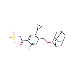 CS(=O)(=O)NC(=O)c1cc(C2CC2)c(COC2C3CC4CC(C3)CC2C4)cc1F ZINC000216199720