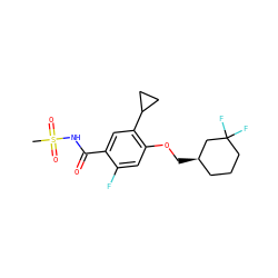 CS(=O)(=O)NC(=O)c1cc(C2CC2)c(OC[C@@H]2CCCC(F)(F)C2)cc1F ZINC000261180475