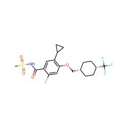 CS(=O)(=O)NC(=O)c1cc(C2CC2)c(OC[C@H]2CC[C@@H](C(F)(F)F)CC2)cc1F ZINC000261137284