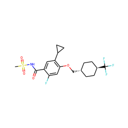 CS(=O)(=O)NC(=O)c1cc(C2CC2)c(OC[C@H]2CC[C@H](C(F)(F)F)CC2)cc1F ZINC000261137283