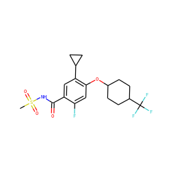 CS(=O)(=O)NC(=O)c1cc(C2CC2)c(OC2CCC(C(F)(F)F)CC2)cc1F ZINC000216239725