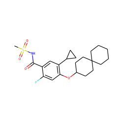 CS(=O)(=O)NC(=O)c1cc(C2CC2)c(OC2CCC3(CCCCC3)CC2)cc1F ZINC000261139831