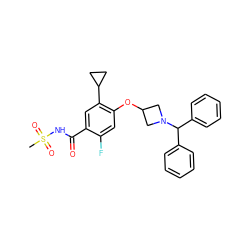 CS(=O)(=O)NC(=O)c1cc(C2CC2)c(OC2CN(C(c3ccccc3)c3ccccc3)C2)cc1F ZINC000216268752